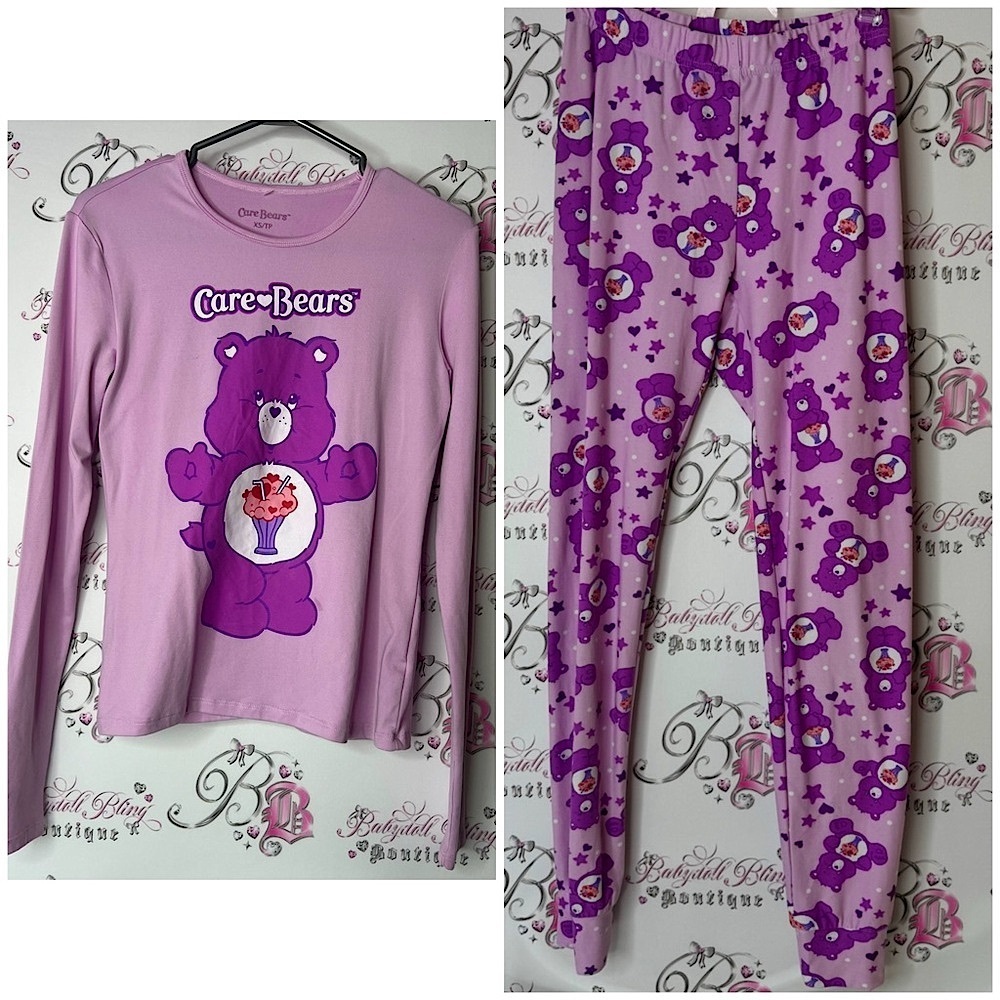 Care Bears Pajamas set pants and top purple Pink milkshake bear